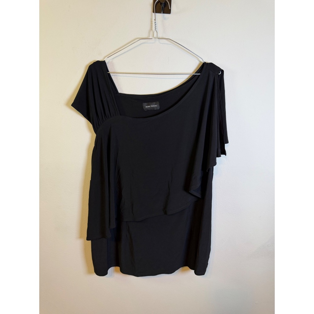 Mark Zunino Womens Asymmetrical Draped Top Black Size 2X